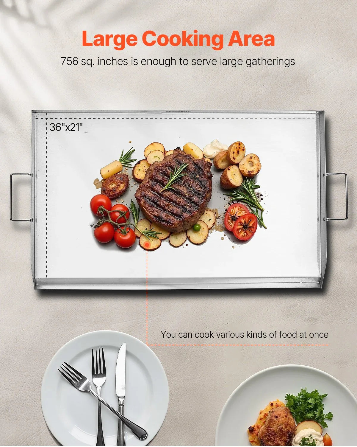 VEVOR 36x22 in Flat Top Griddle Stainless Steel Universal BBQ Grill Pan Cookware - Mekamart Australia