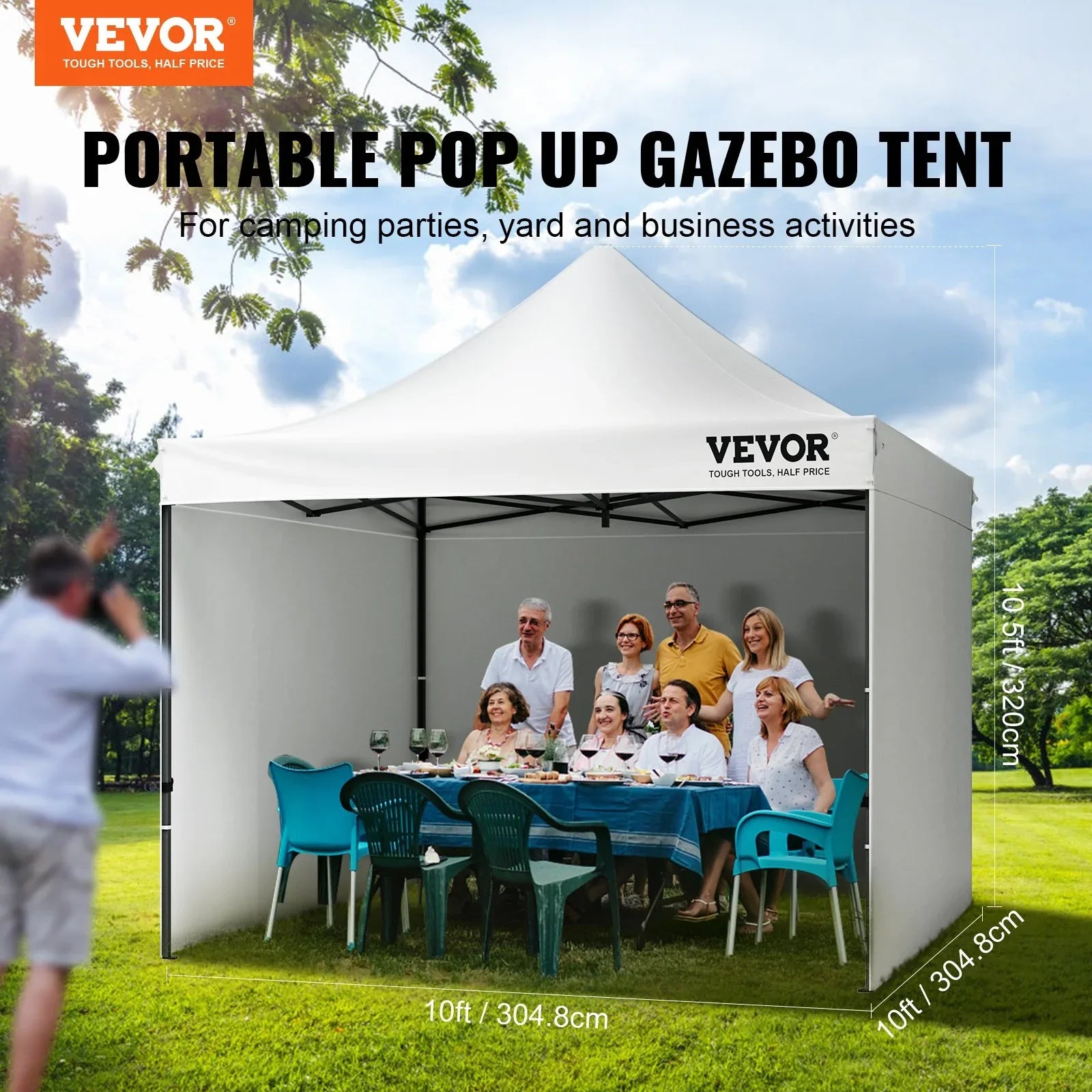 VEVOR Pop Up Canopy Tent Outdoor Gazebo Tent 10x10FT with Sidewalls & Bag White - Mekamart Australia
