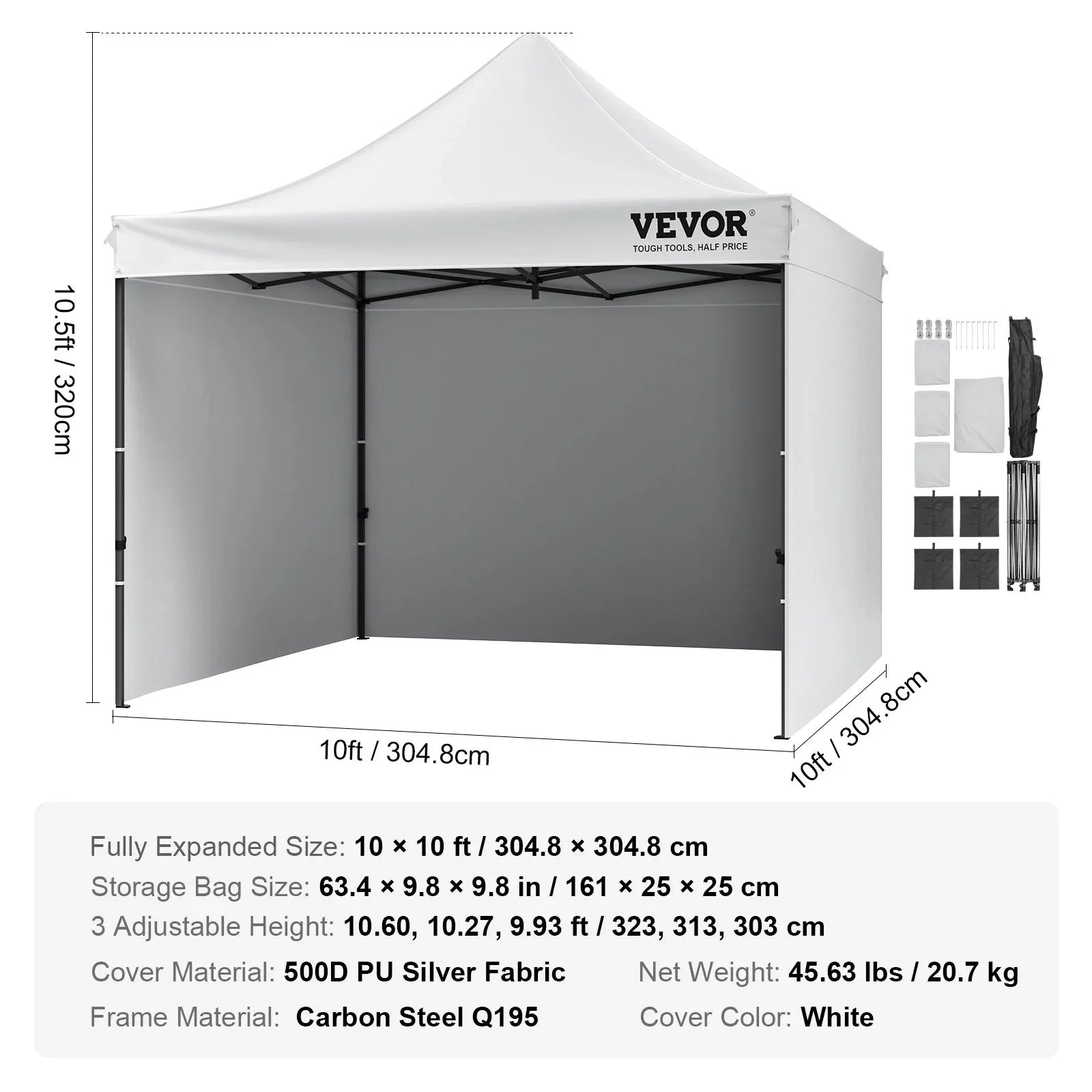 VEVOR Pop Up Canopy Tent Outdoor Gazebo Tent 10x10FT with Sidewalls & Bag White - Mekamart Australia