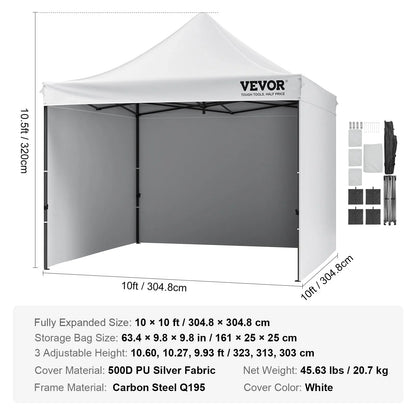 VEVOR Pop Up Canopy Tent Outdoor Gazebo Tent 10x10FT with Sidewalls & Bag White - Mekamart Australia