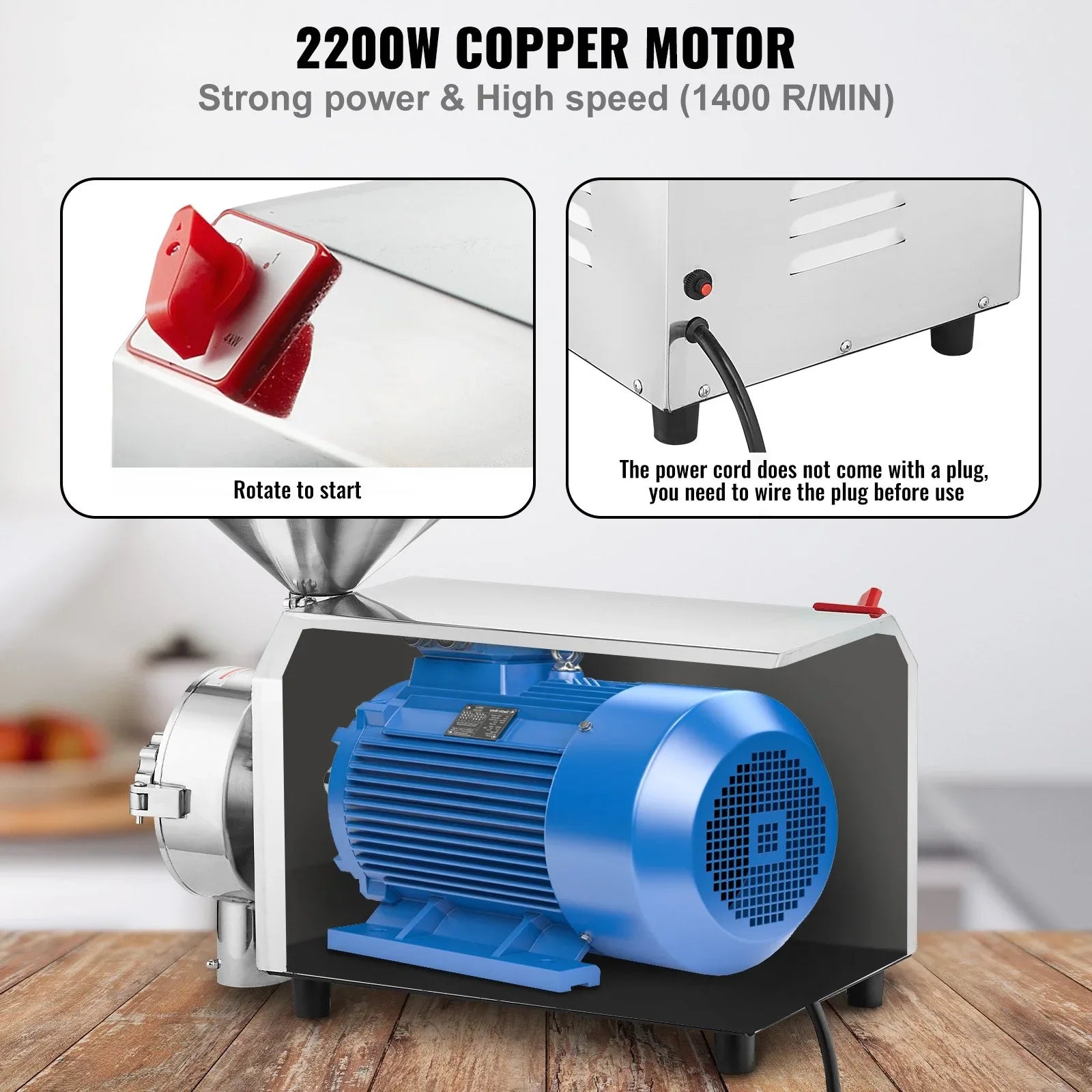 VEVOR Grain Grind Mill Grain Grinding Machine 2200W Food Processing Machinery - Mekamart Australia