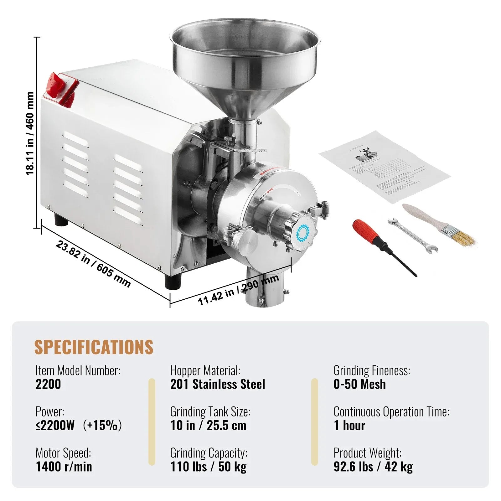 VEVOR Grain Grind Mill Grain Grinding Machine 2200W Food Processing Machinery - Mekamart Australia