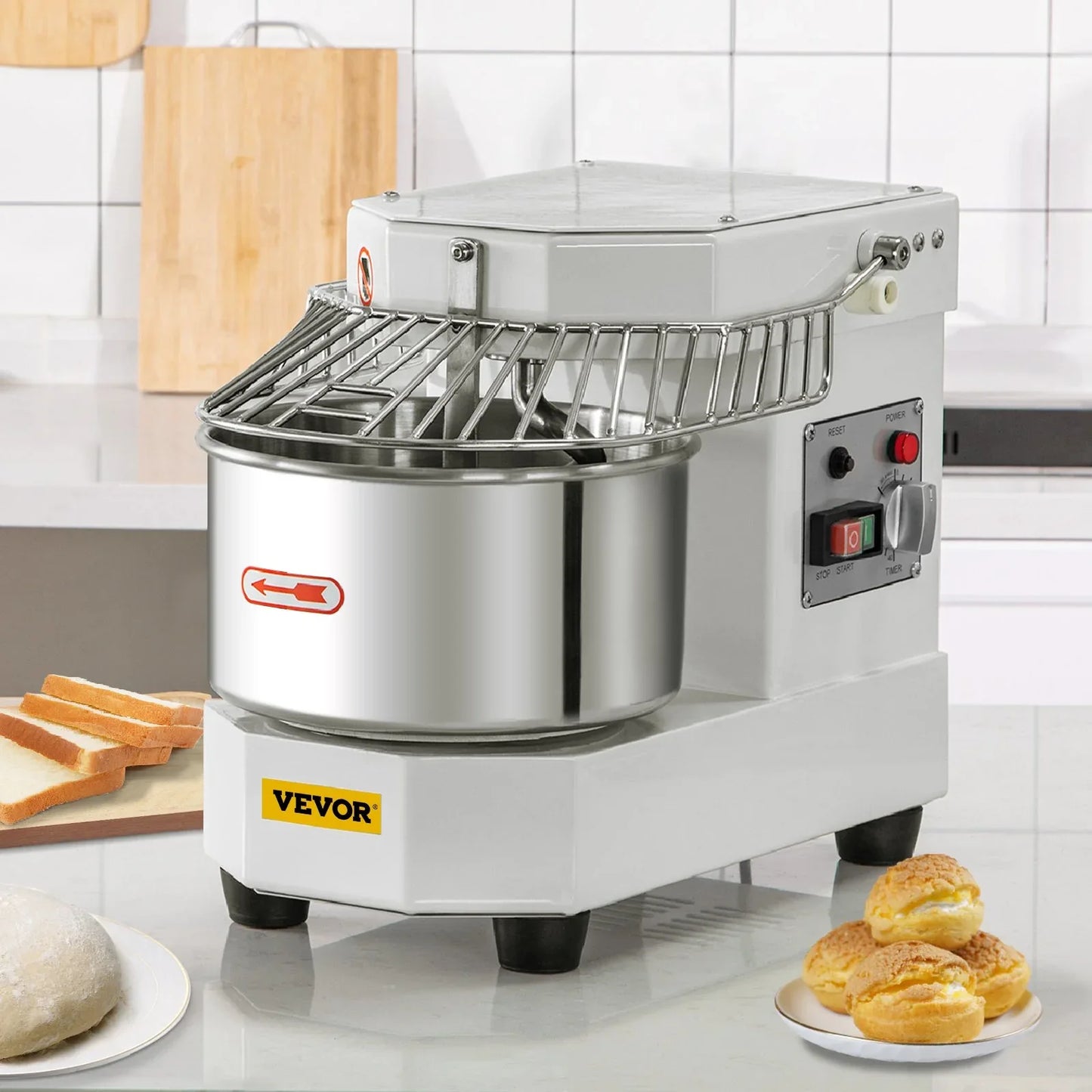 VEVOR Commercial Dough Food Mixer, 8L Large Capacity Stainless Steel Mixer with Bowel, Hook, Shield, Reset Button, 450W Tilt-Head Kitchen Dough Mixers for Cake, Cream, Egg Fluid, Fillings - Mekamart Australia