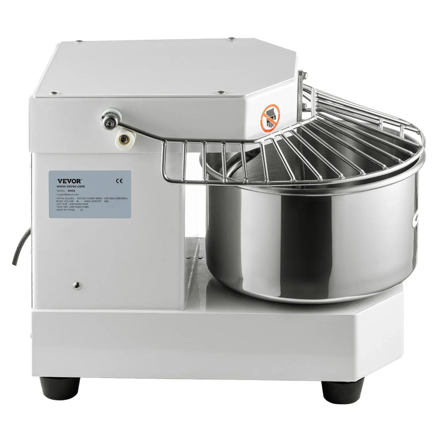 VEVOR Commercial Dough Food Mixer, 8L Large Capacity Stainless Steel Mixer with Bowel, Hook, Shield, Reset Button, 450W Tilt-Head Kitchen Dough Mixers for Cake, Cream, Egg Fluid, Fillings - Mekamart Australia