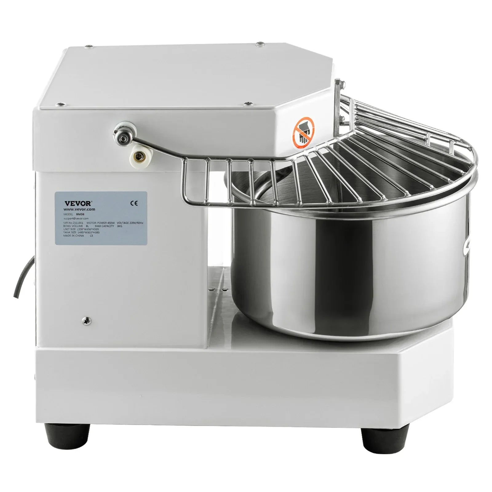 VEVOR Commercial Dough Food Mixer, 8L Large Capacity Stainless Steel Mixer with Bowel, Hook, Shield, Reset Button, 450W Tilt-Head Kitchen Dough Mixers for Cake, Cream, Egg Fluid, Fillings - Mekamart Australia