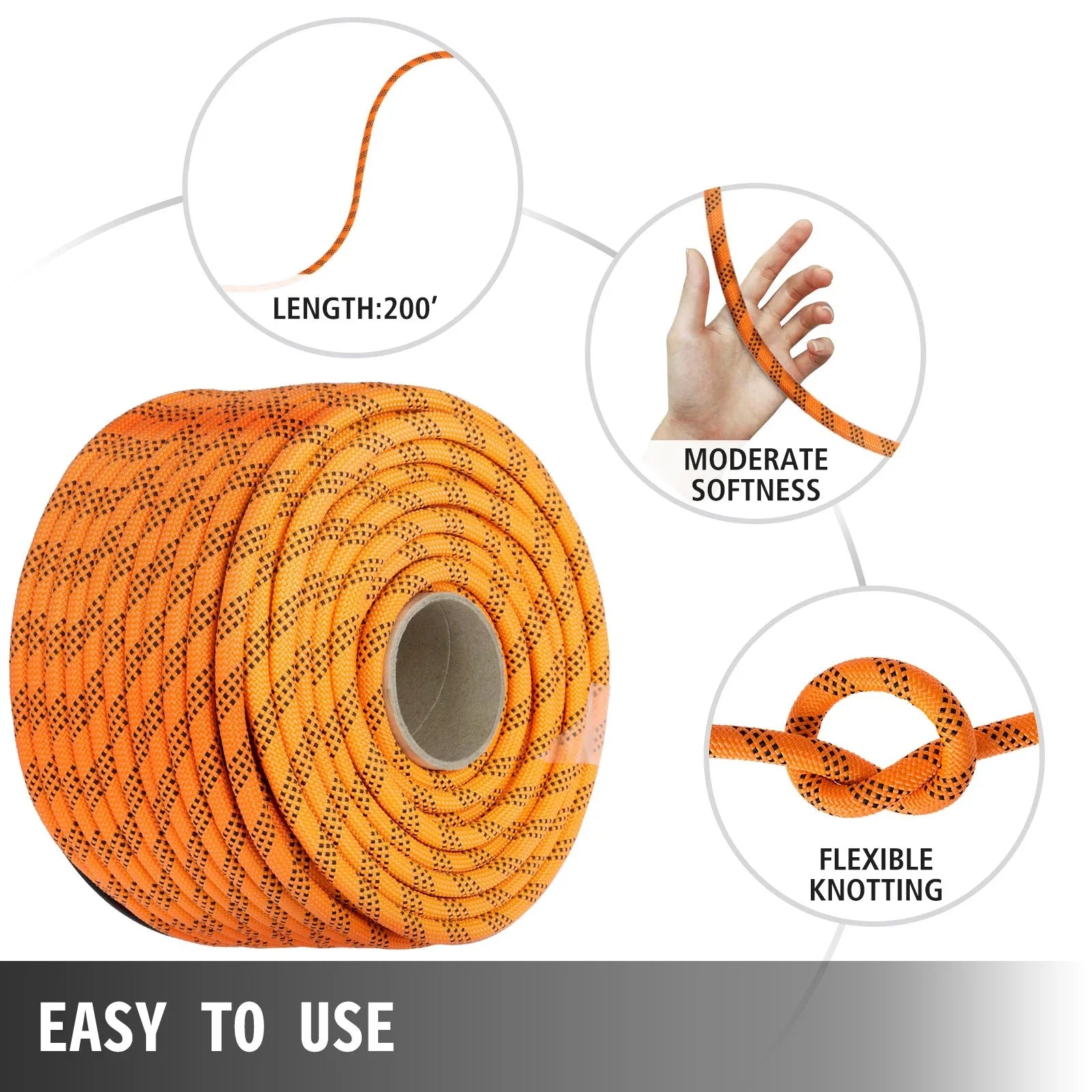 VEVOR 1.43cm Double Braid Polyester Rope 6096cm Nylon Pulling Rope 498.95kg High Force Polyester Load Sailing Rope(1.43cm-6096cm) - Mekamart Australia