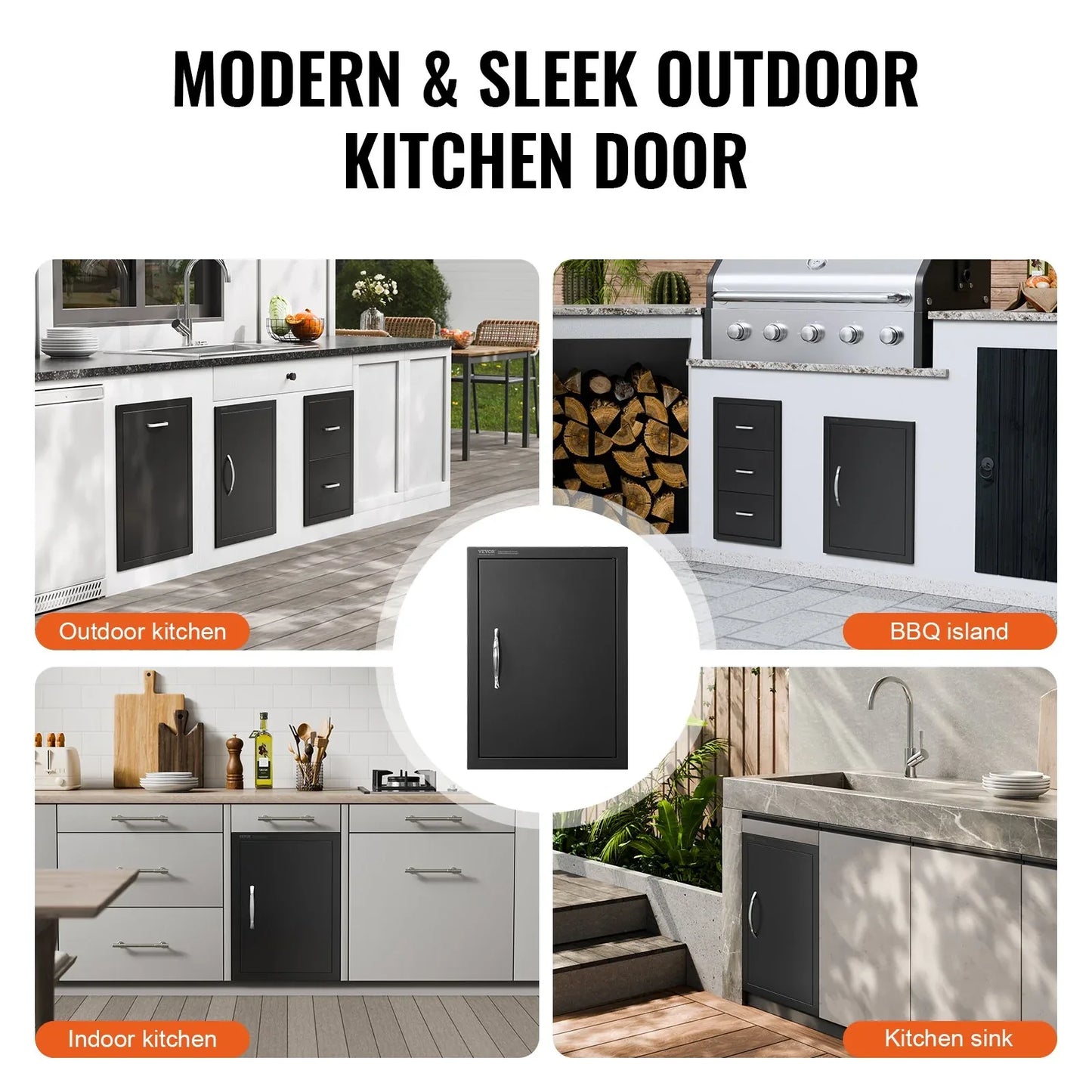 VEVOR BBQ Access Door, 415x570 mm Single Outdoor Kitchen Door, Cold Plate Flush Mount Door, Wall Vertical Door with Handle, for BBQ Island, Grilling Station, Outside Cabinet - Mekamart Australia