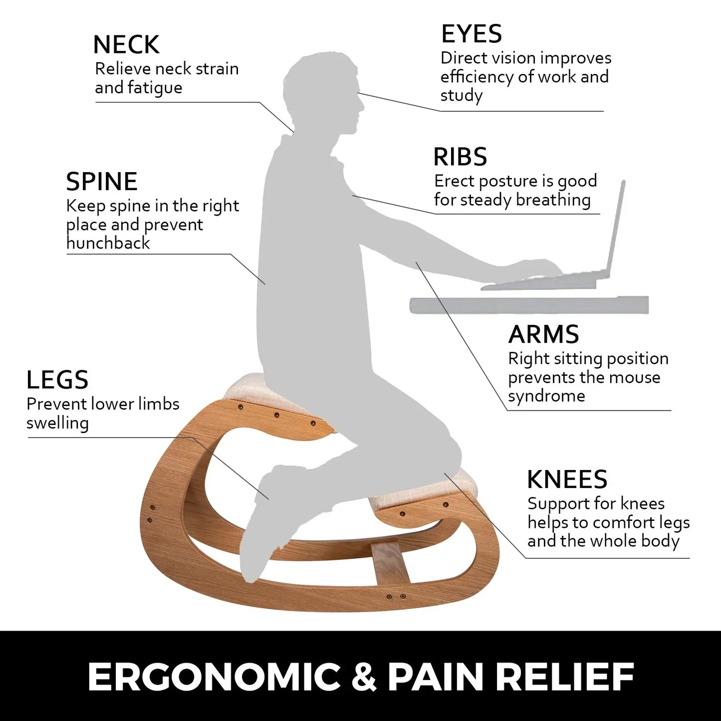 VEVOR Ergonomic Kneeling Chair Heavy Duty Better Posture Kneeling Stool Office Chair Home for Body Shaping Relieveing Stress Meditation Desk Computer Kneeling Stool Chair - Mekamart Australia