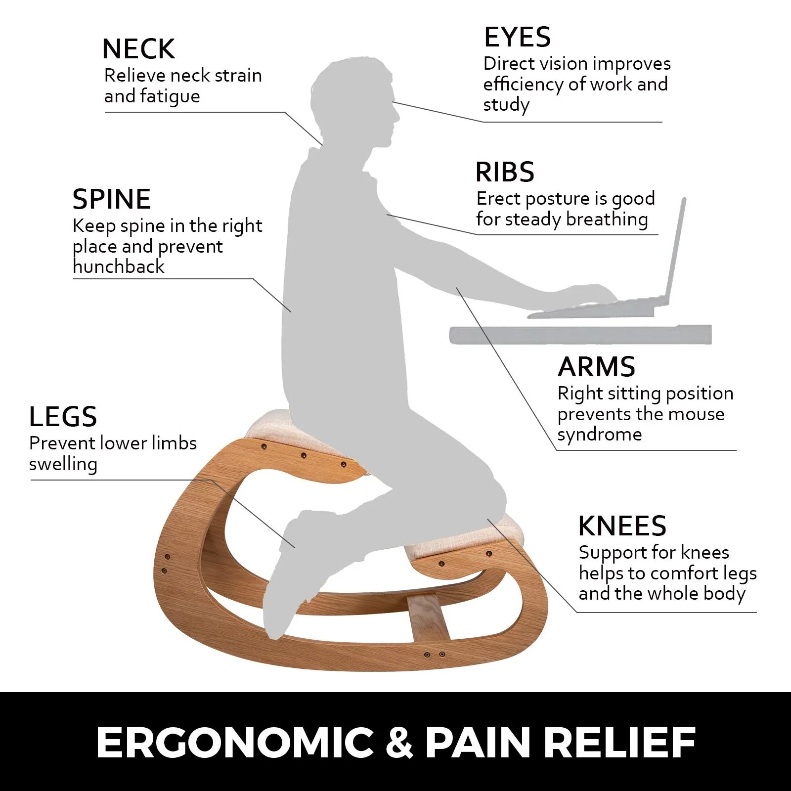 VEVOR Ergonomic Kneeling Chair Heavy Duty Better Posture Kneeling Stool Office Chair Home for Body Shaping Relieveing Stress Meditation Desk Computer Kneeling Stool Chair - Mekamart Australia