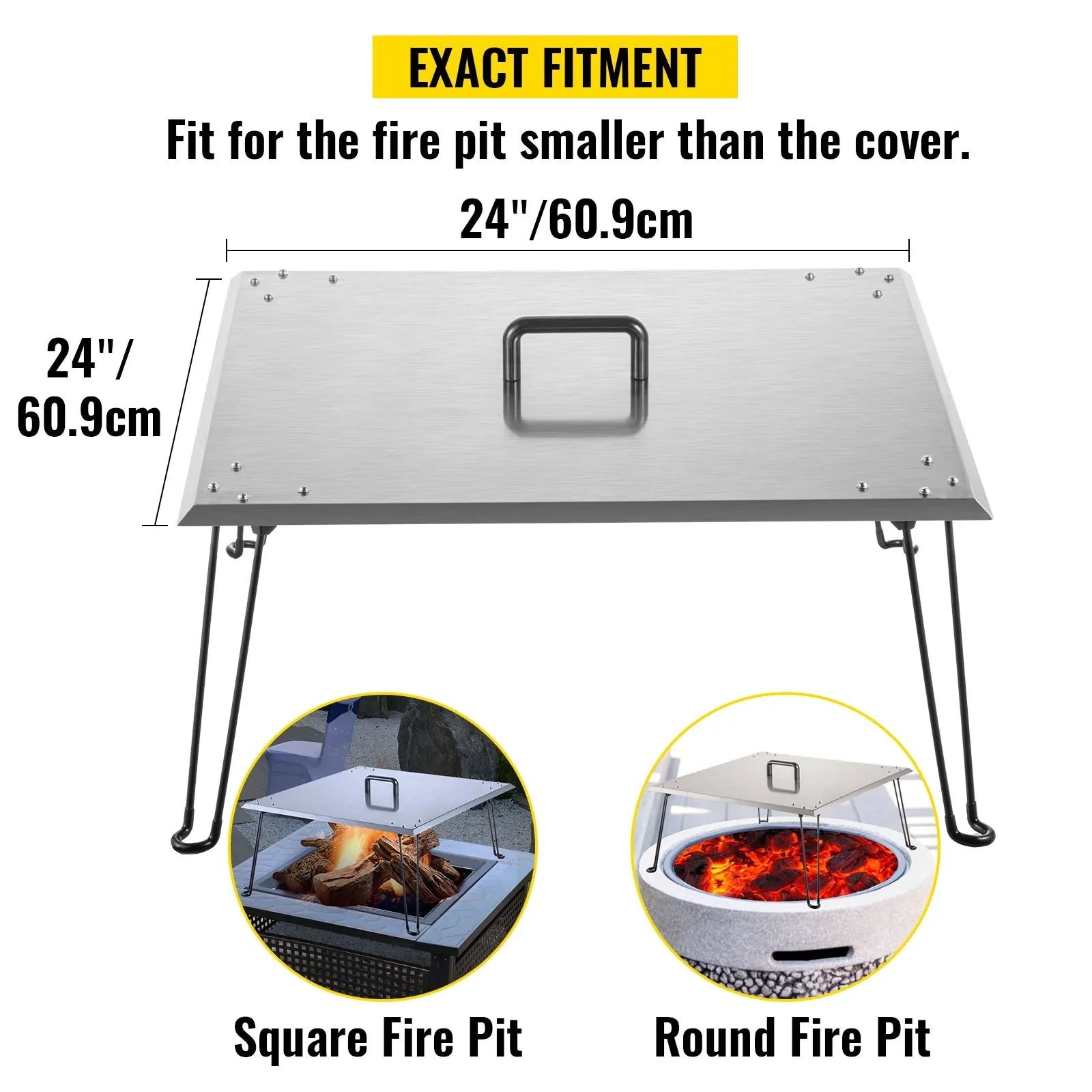 VEVOR Fire Pit Heat Deflector Fire Pit Pan Cover Stainless Steel Foldable Legs - Mekamart Australia