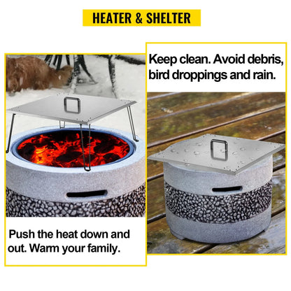VEVOR Fire Pit Heat Deflector Fire Pit Pan Cover Stainless Steel Foldable Legs - Mekamart Australia