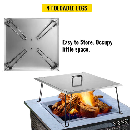 VEVOR Fire Pit Heat Deflector Fire Pit Pan Cover Stainless Steel Foldable Legs - Mekamart Australia
