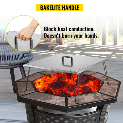 VEVOR Fire Pit Heat Deflector Fire Pit Pan Cover Stainless Steel Foldable Legs - Mekamart Australia