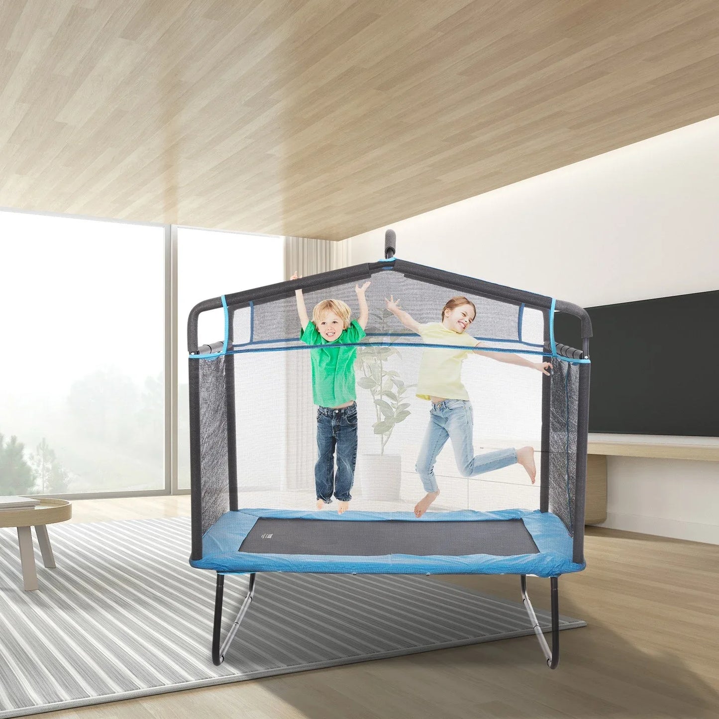 VEVOR 6FT Trampoline for Kids, 72" Indoor/Outdoor Toddlers Trampoline, Mini Baby Trampoline with Safety Enclosure Net, Gymnastics Bar, Hammock, Recreational Trampoline Birthday Gift for 3+ Years Kids - Mekamart Australia