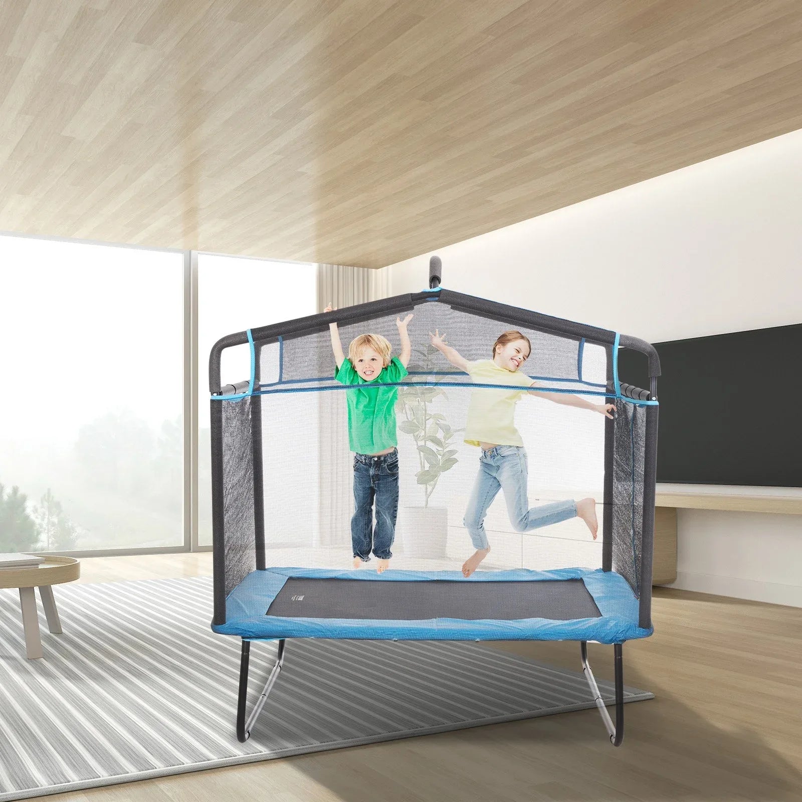 VEVOR 6FT Trampoline for Kids, 72" Indoor/Outdoor Toddlers Trampoline, Mini Baby Trampoline with Safety Enclosure Net, Gymnastics Bar, Hammock, Recreational Trampoline Birthday Gift for 3+ Years Kids - Mekamart Australia