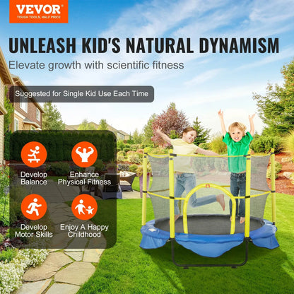 VEVOR 5FT Trampoline for Kids, 60" Indoor Outdoor Trampoline with Safety Enclosure Net, Basketball Hoop and Ocean Balls, Mini Toddler Recreational Trampoline Birthday Gifts for 3+ Years Kids - Mekamart Australia