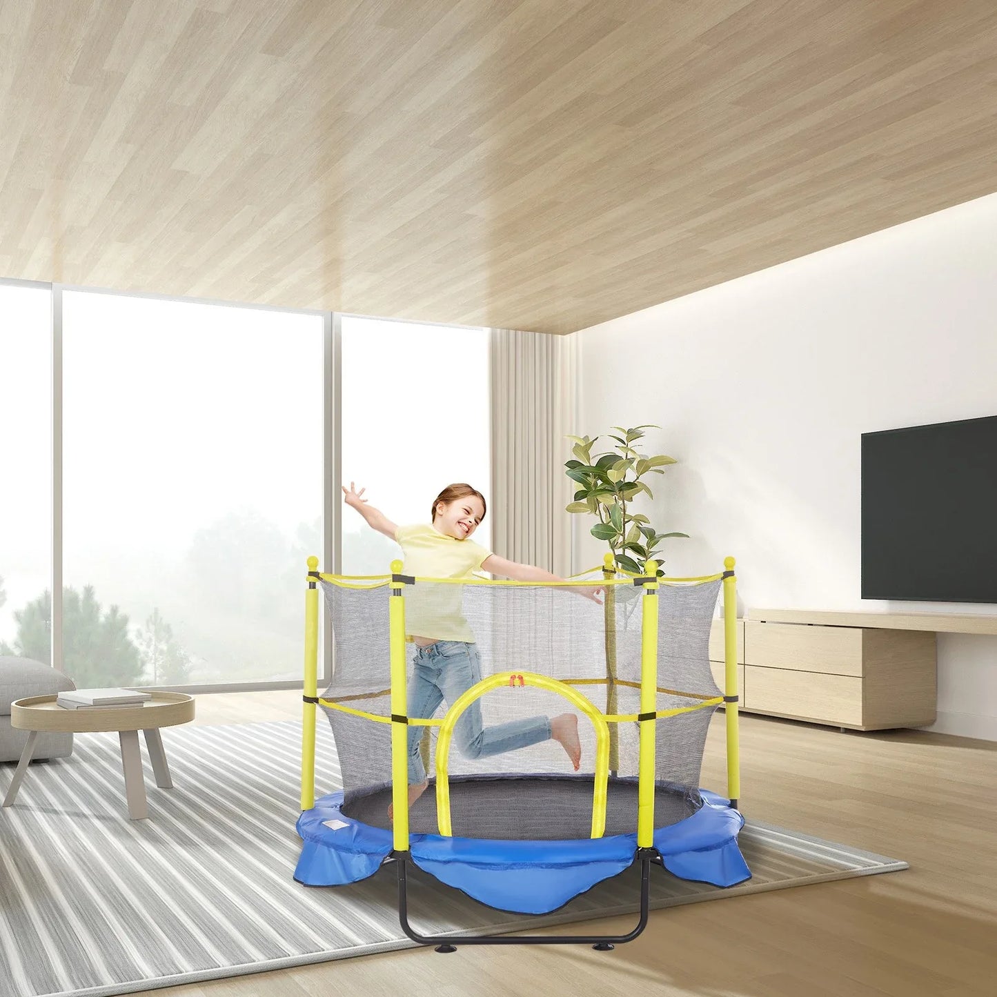 VEVOR 5FT Trampoline for Kids, 60" Indoor Outdoor Trampoline with Safety Enclosure Net, Basketball Hoop and Ocean Balls, Mini Toddler Recreational Trampoline Birthday Gifts for 3+ Years Kids - Mekamart Australia