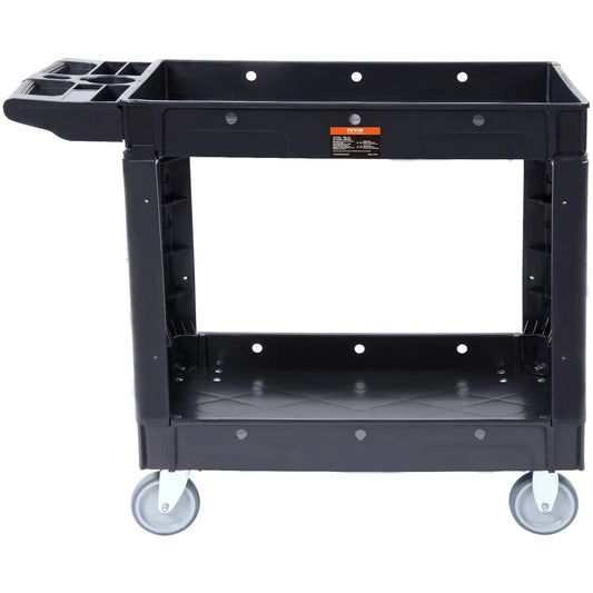 VEVOR Utility Service Cart, 2 Shelf 550LBS Heavy Duty Plastic Rolling Utility Cart with 360° Swivel Wheels, Medium Lipped Shelf, Ergonomic Storage Handle for Warehouse/Garage/Cleaning/Office - Mekamart Australia