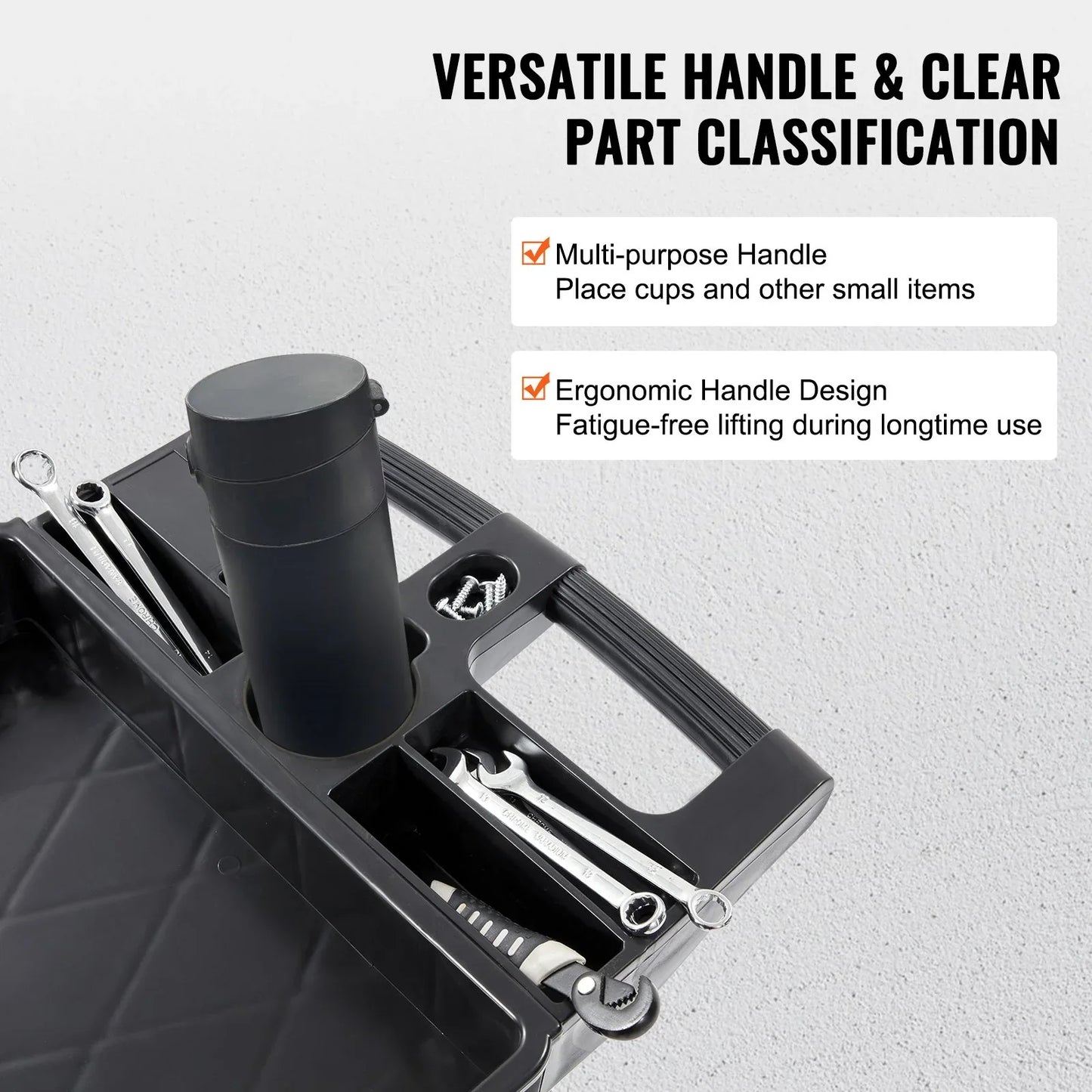 VEVOR Utility Service Cart, 2 Shelf 550LBS Heavy Duty Plastic Rolling Utility Cart with 360° Swivel Wheels, Medium Lipped Shelf, Ergonomic Storage Handle for Warehouse/Garage/Cleaning/Office - Mekamart Australia