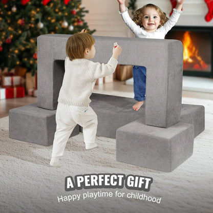 VEVOR Modular Kids Play Couch 4Pcs DIY Creative Child Sectional Sofa Dark Grey - Mekamart Australia
