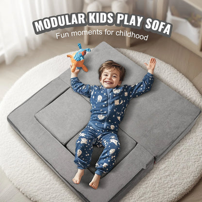 VEVOR Modular Kids Play Couch 4Pcs DIY Creative Child Sectional Sofa Dark Grey - Mekamart Australia