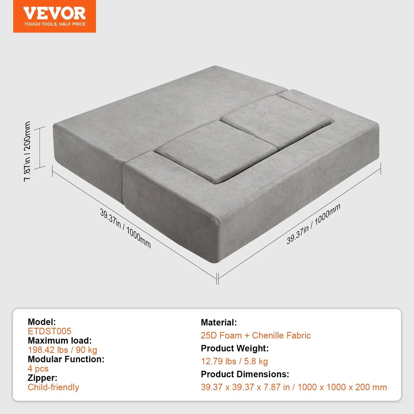 VEVOR Modular Kids Play Couch 4Pcs DIY Creative Child Sectional Sofa Dark Grey - Mekamart Australia
