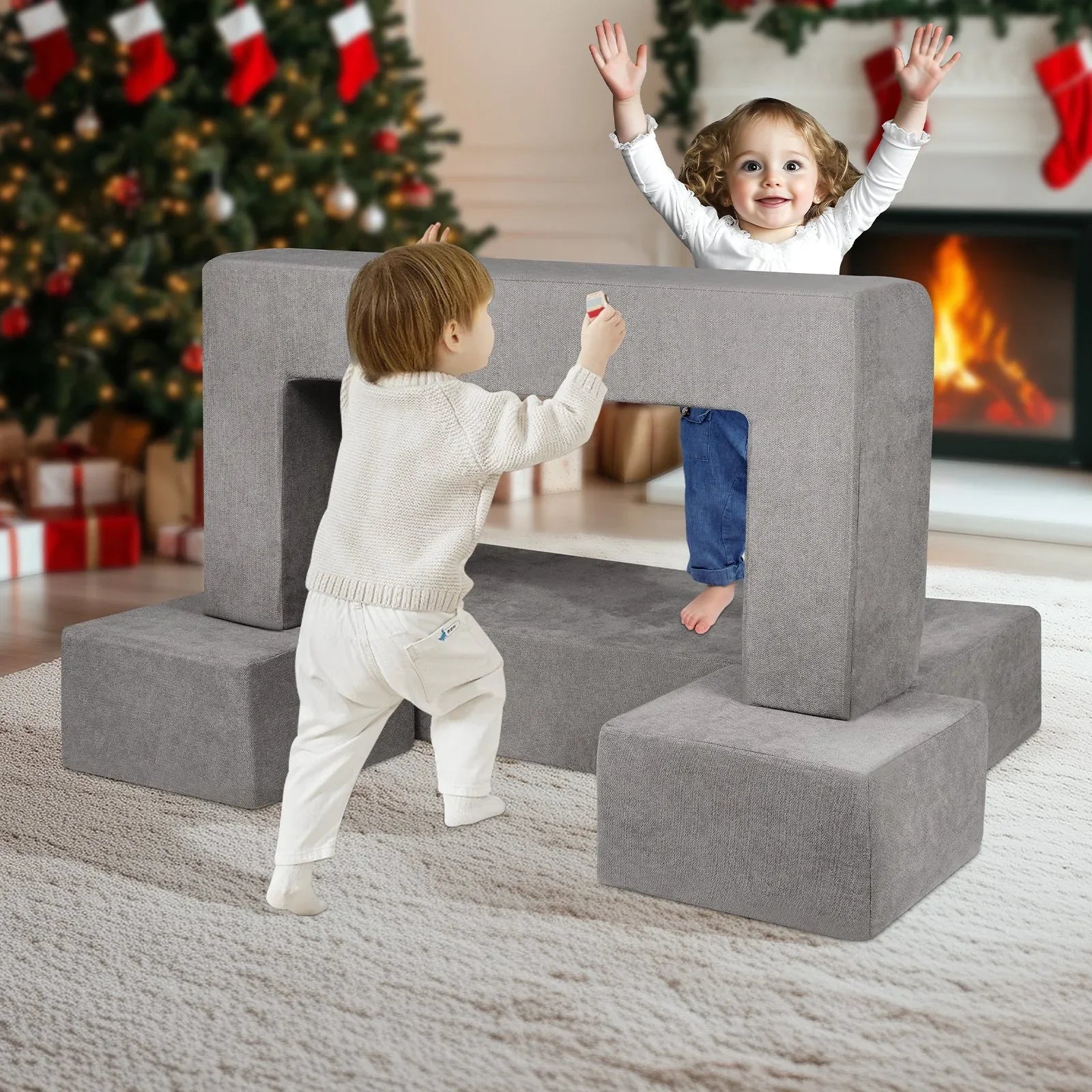 VEVOR Modular Kids Play Couch 4Pcs DIY Creative Child Sectional Sofa Dark Grey - Mekamart Australia