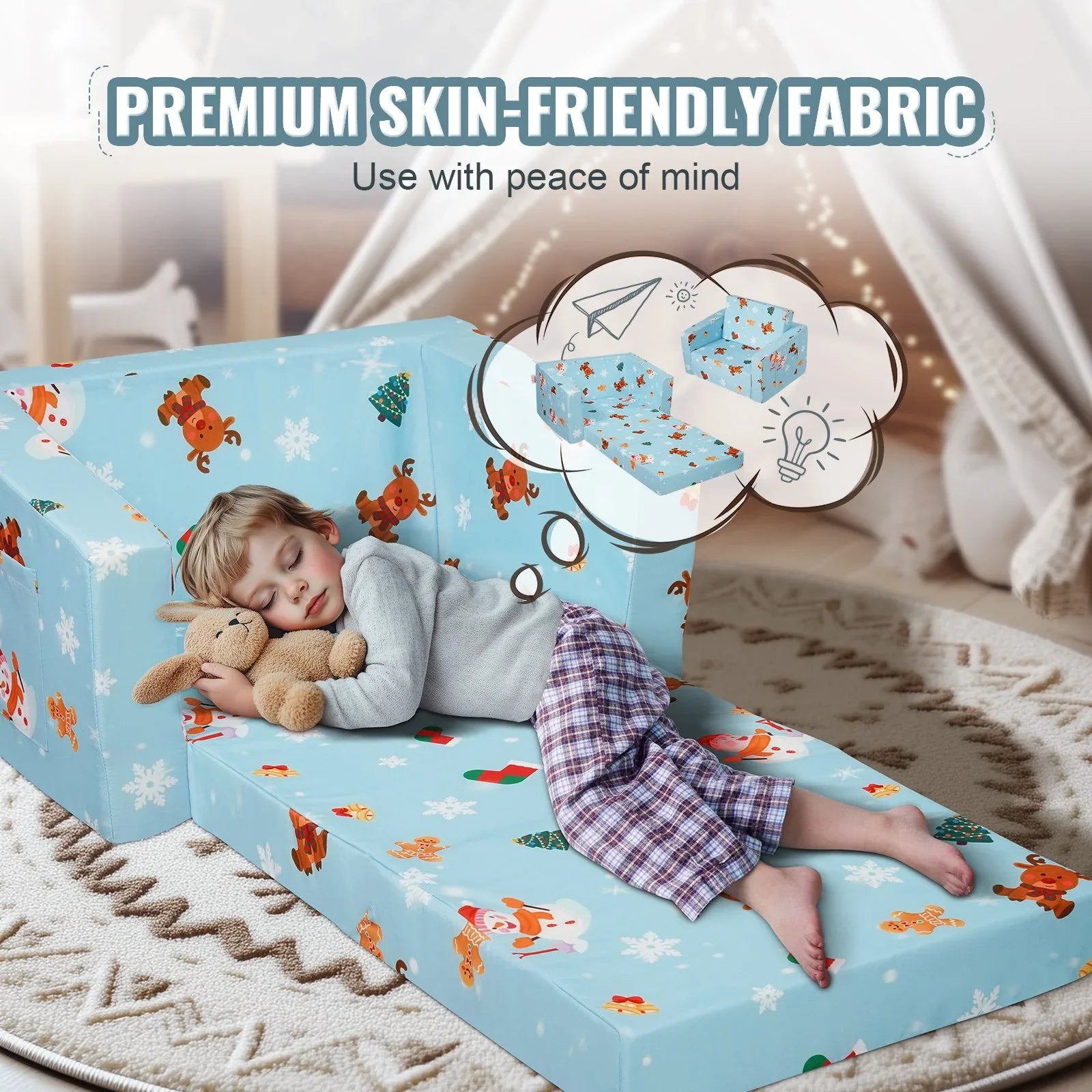 VEVOR Baby Chair Foldable 2-in-1 Baby Lounger Couch Cartoon Kids Sofa Pink - Mekamart Australia