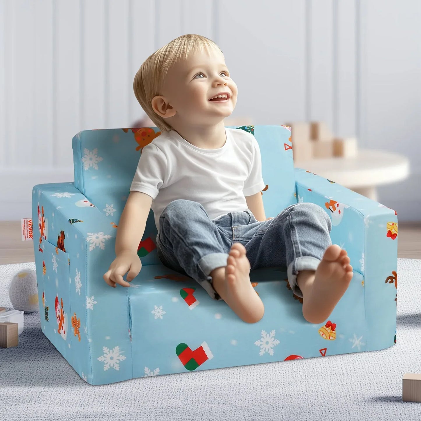 VEVOR Baby Chair Foldable 2-in-1 Baby Lounger Couch Cartoon Kids Sofa Pink - Mekamart Australia