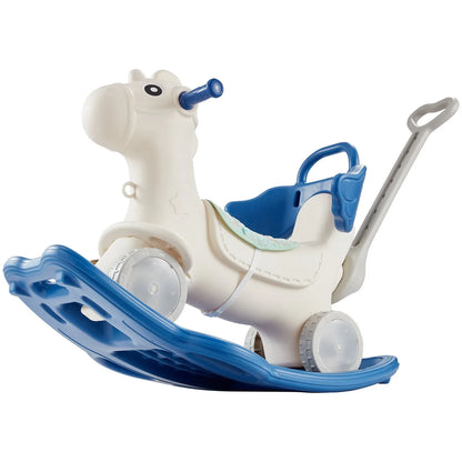 VEVOR 4 in 1 Rocking Horse for Toddlers 1-3 Years, Baby Rocking Horse with Detachable Balance Board, Push Handle and 4 Smooth Wheels, Support up to 80 lbs HDPE Kids Ride on Toy with Sound, Blue - Mekamart Australia