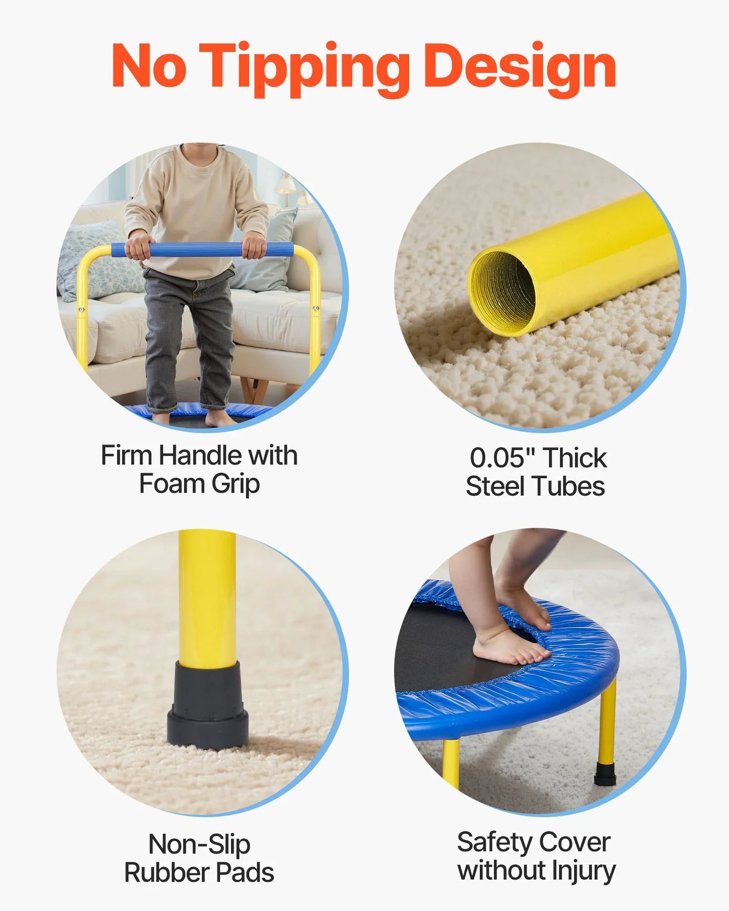 VEVOR 3FT Trampoline for Kids, 92 cm Trampolines Indoor/Outdoor Trampoline for Toddlers, Foldable Mini Baby Trampoline with Foam Handle, Recreational Trampoline Birthday Gift for 3+ Years Kids - Mekamart Australia