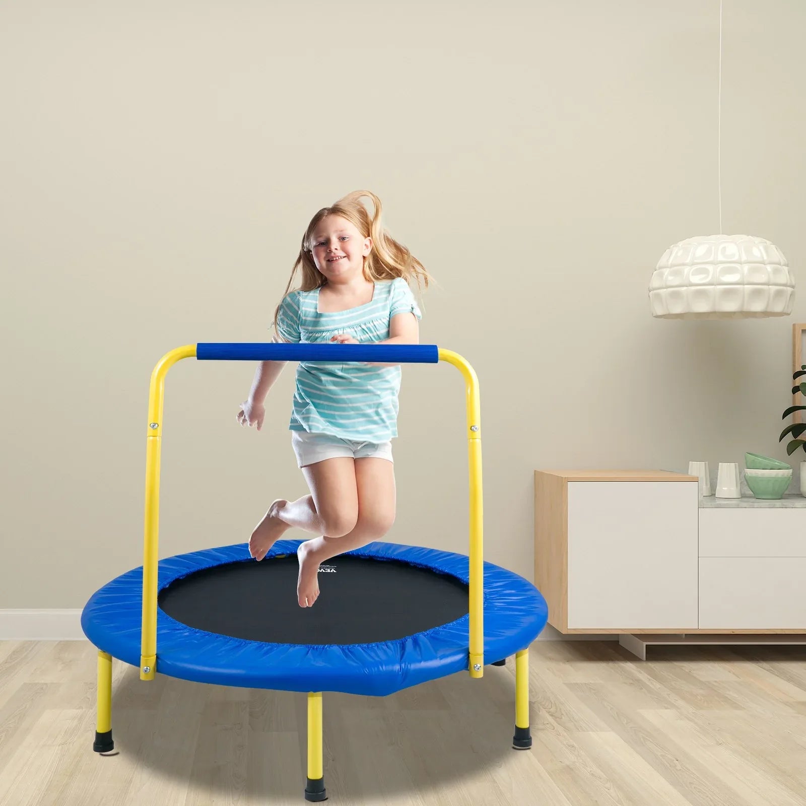 VEVOR 3FT Trampoline for Kids, 92 cm Trampolines Indoor/Outdoor Trampoline for Toddlers, Foldable Mini Baby Trampoline with Foam Handle, Recreational Trampoline Birthday Gift for 3+ Years Kids - Mekamart Australia