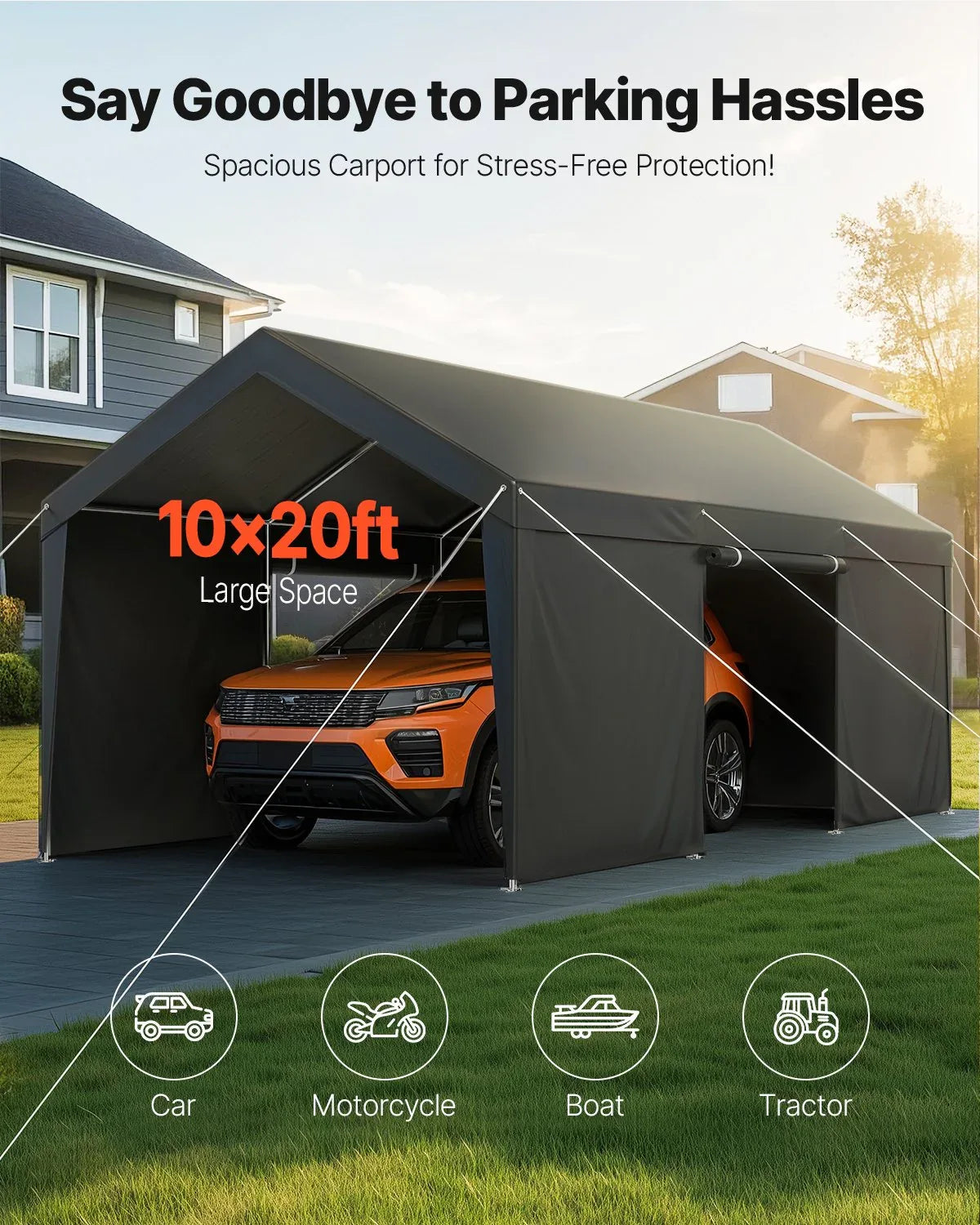 VEVOR Carport Car Canopy 12x20FT Heavy Duty Car Shelter with Sidewalls White - Mekamart Australia