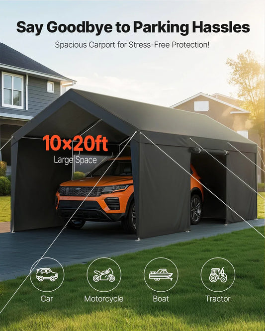 VEVOR Carport Car Canopy 12x20FT Heavy Duty Car Shelter with Sidewalls White - Mekamart Australia