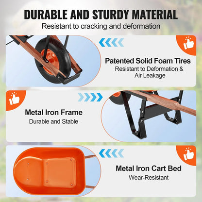 VEVOR Wheelbarrow Cart One Wheel 6 Cu Ft Garden Dump Cart 330 lbs Utility Cart - Mekamart Australia