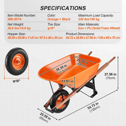 VEVOR Wheelbarrow Cart One Wheel 6 Cu Ft Garden Dump Cart 330 lbs Utility Cart - Mekamart Australia