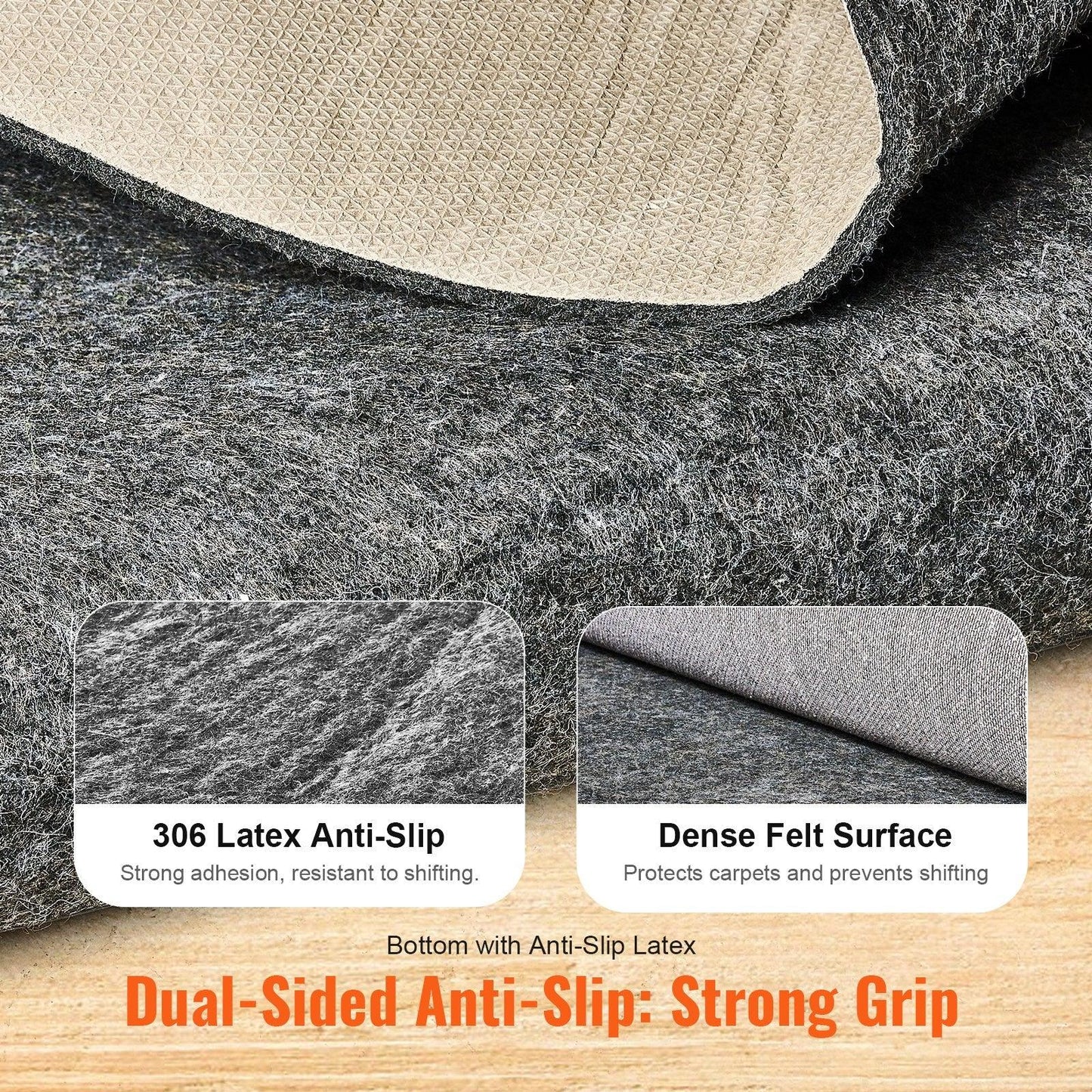 VEVOR Non Slip Rug Pad Gripper 9' x 12' Carpet Mat 0.24" Thick for All Floor - Mekamart Australia