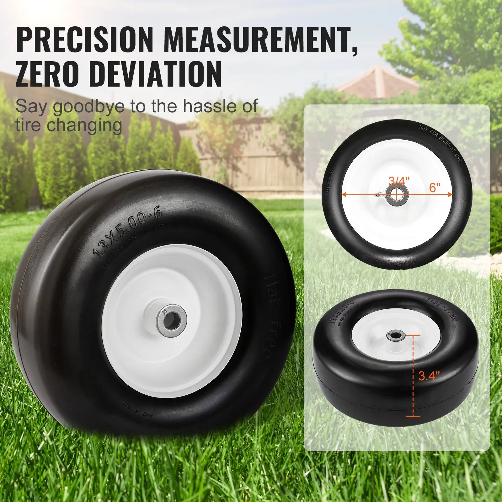 VEVOR Lawn Mower Tires with Rim, 13x5-6" Tubeless Tractor Tires, 2-Pack Tire and Wheel Assembly, Flat-free PU Tires, 3.25"-5.9" Centered Hub, 3/4" Bushing Size, 20 PCS Adapter for Lawn Mowers Tractors - Mekamart Australia