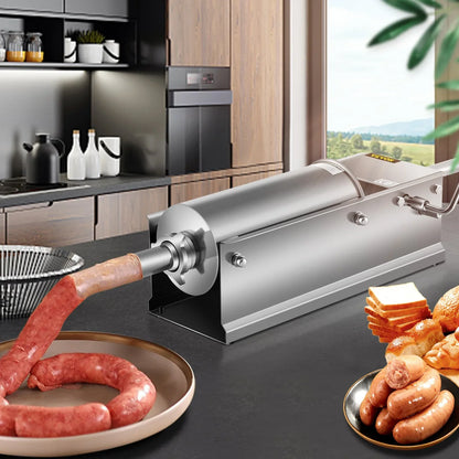 VEVOR Manual Sausage Stuffer, 5 L / 11 LBS Horizontal Sausage Machine, Dual-Speed Meat Stuffer, Made of Food-Grade 304 Stainless Steel, Includes 5 Stuffing Tubes, for Home Kitchen Restaurant Commercia - Mekamart Australia