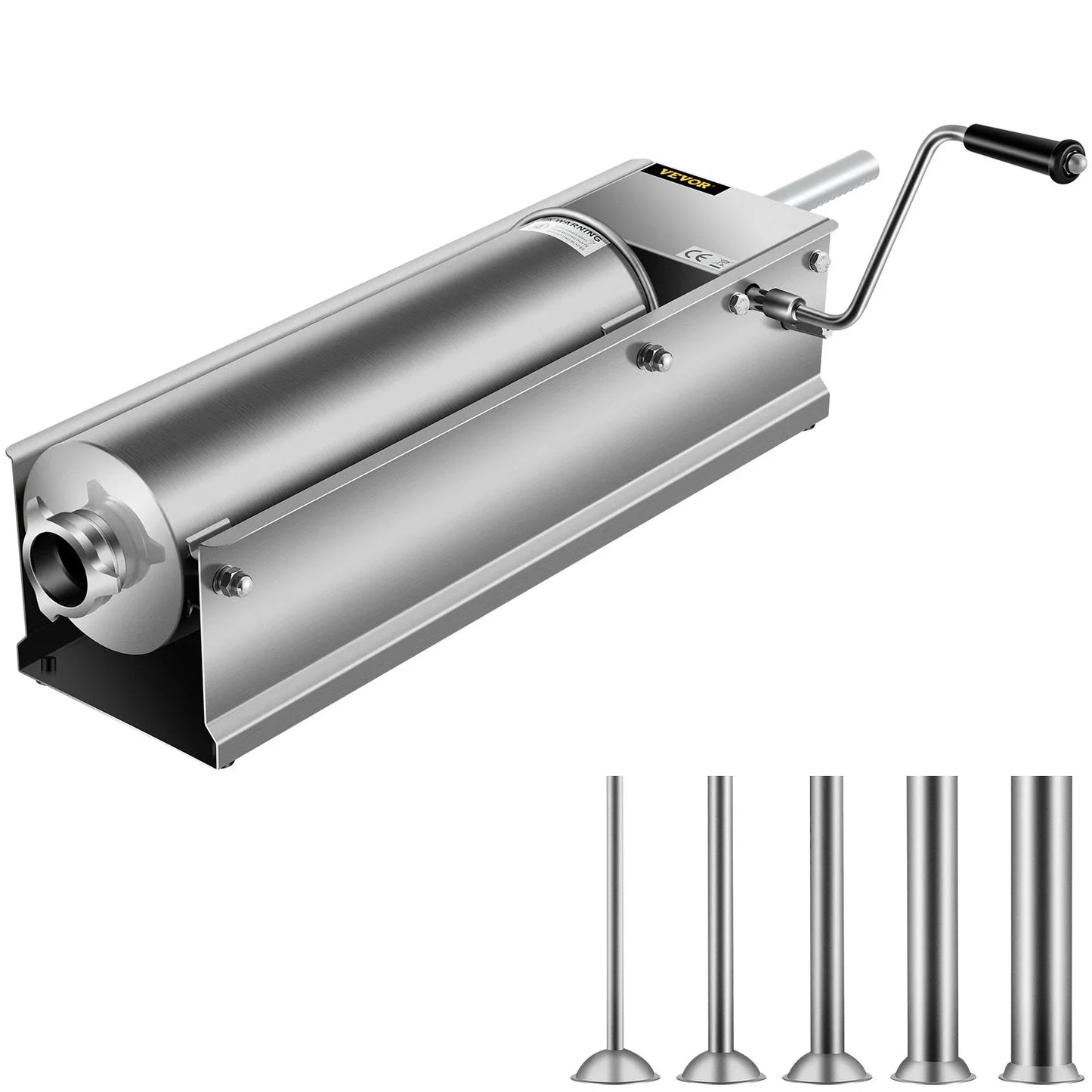 VEVOR Manual Sausage Stuffer, 7 L / 15 LBS Horizontal Sausage Machine, Dual-Speed Meat Stuffer, Made of Food-Grade 304 Stainless Steel, Includes 5 Stuffing Tubes, for Home Kitchen Restaurant Commercia - Mekamart Australia