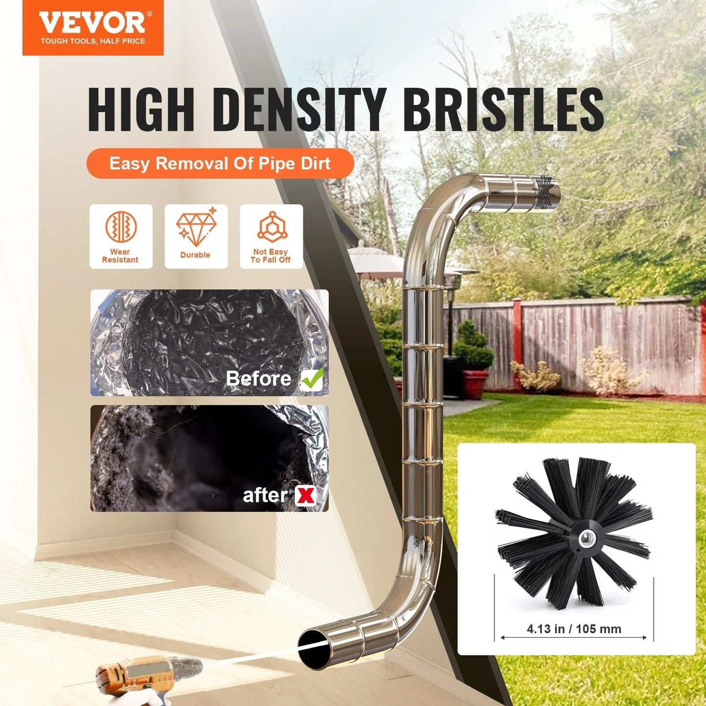 VEVOR 914.4CM Dryer Vent Cleaner Kit, 22 Pieces Duct Cleaning Brush, Reinforced Nylon Dryer Vent Brush, Dryer Cleaning Tools Lint Remover with Flexible Lint Trap Brush, Clamp Connectors - Mekamart Australia