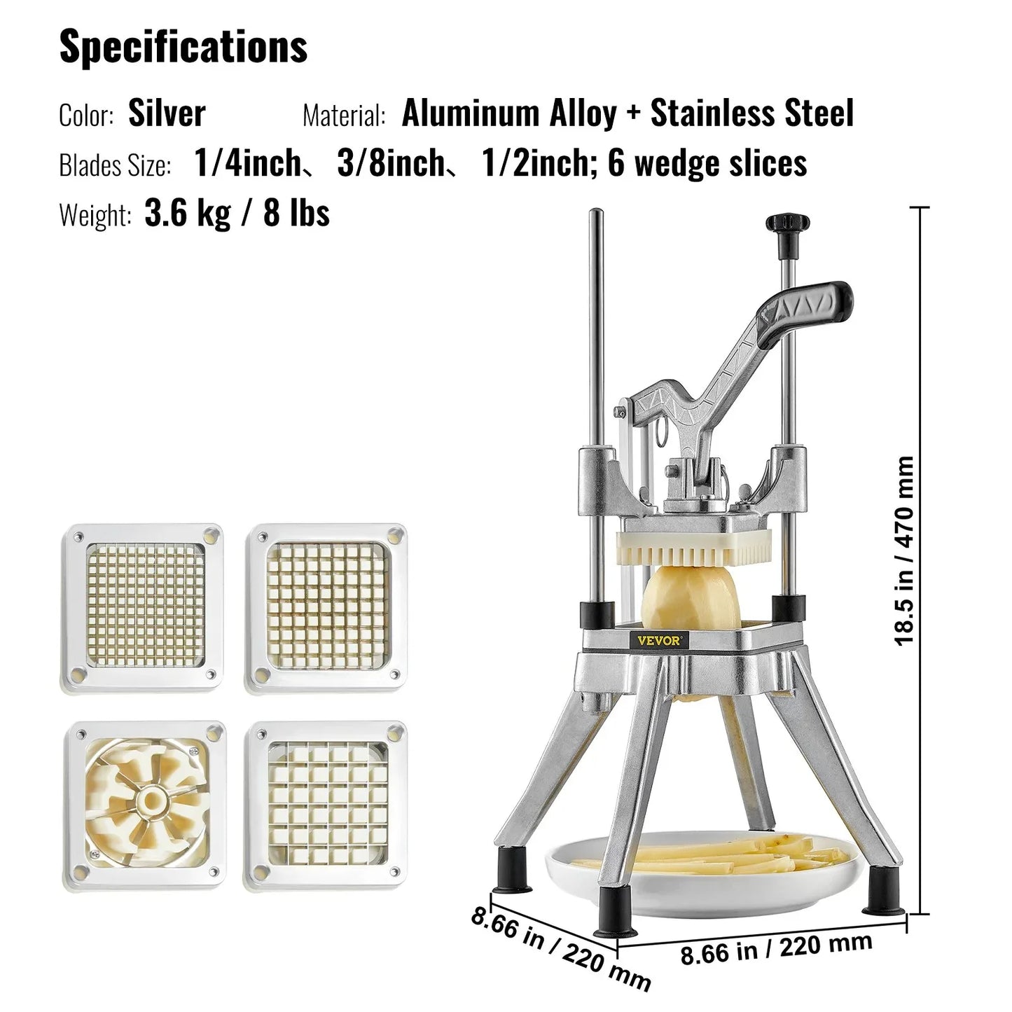 VEVOR Commercial Chopper Commercial Vegetable Chopper with 4 Blades Fruits Dicer - Mekamart Australia