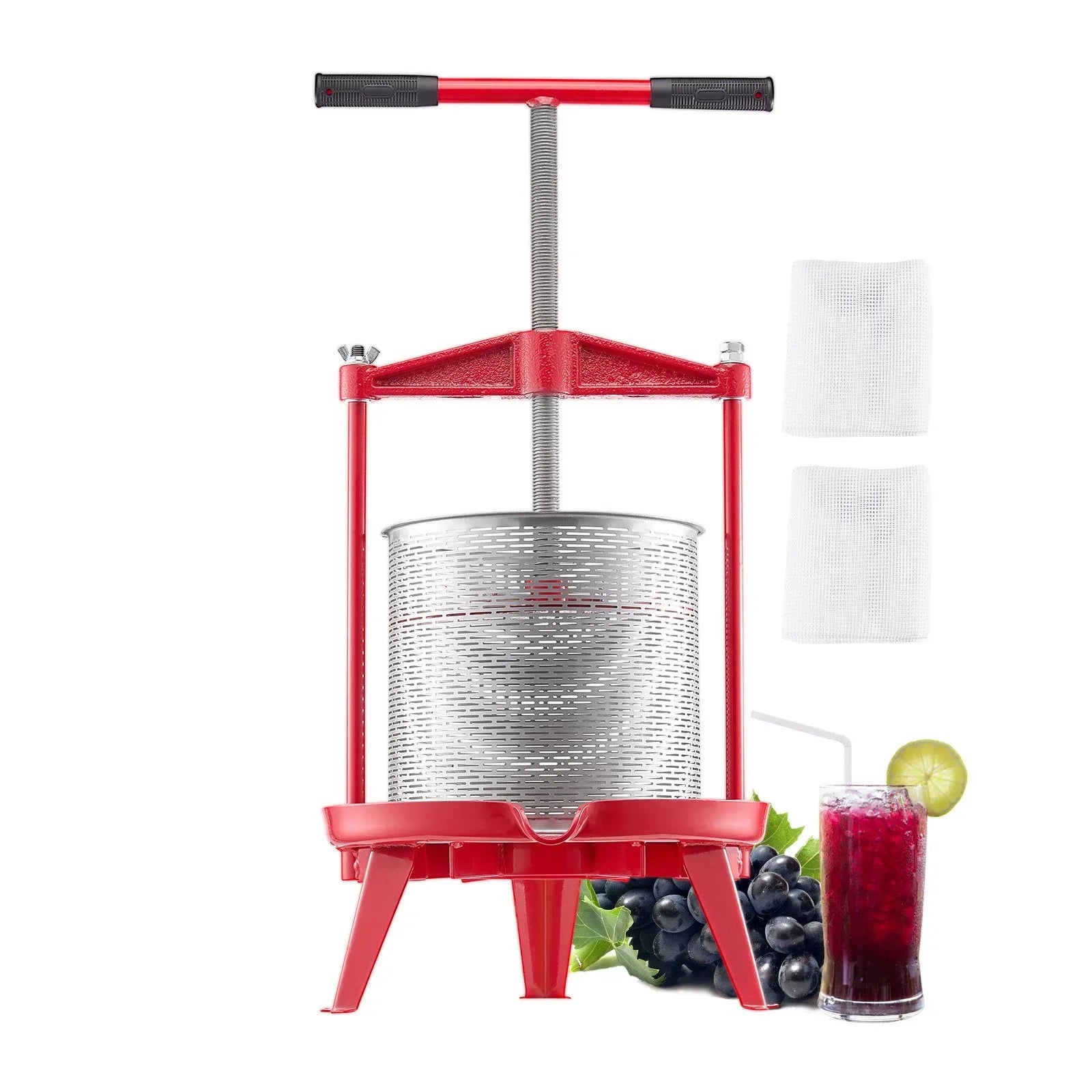 VEVOR 3.69 Gal/14L Fruit Wine Press, Stainless Steel Basket with Cross-beam and Triangular Structure, Manual Juice Maker, Cider Apple Grape Tincture Making Press with T-Handle for Kitchen Home - Mekamart Australia