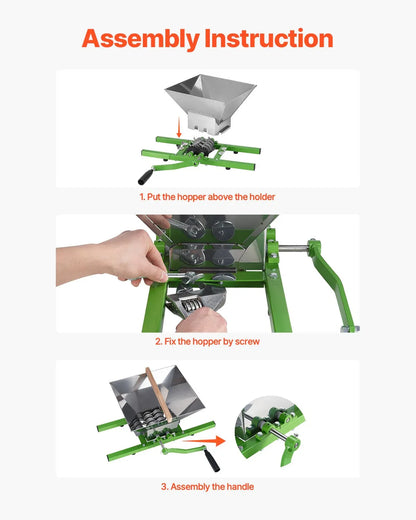 VEVOR 1.8 Gal/7L Fruit and Apple Crusher, Large Manual Grinder, Stainless Steel Fruit Scratter Pulper for Wine Cider Apple Grape Pressing, with Roller Handle for Kitchen Home, Green - Mekamart Australia