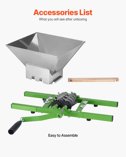 VEVOR 1.8 Gal/7L Fruit and Apple Crusher, Large Manual Grinder, Stainless Steel Fruit Scratter Pulper for Wine Cider Apple Grape Pressing, with Roller Handle for Kitchen Home, Green - Mekamart Australia