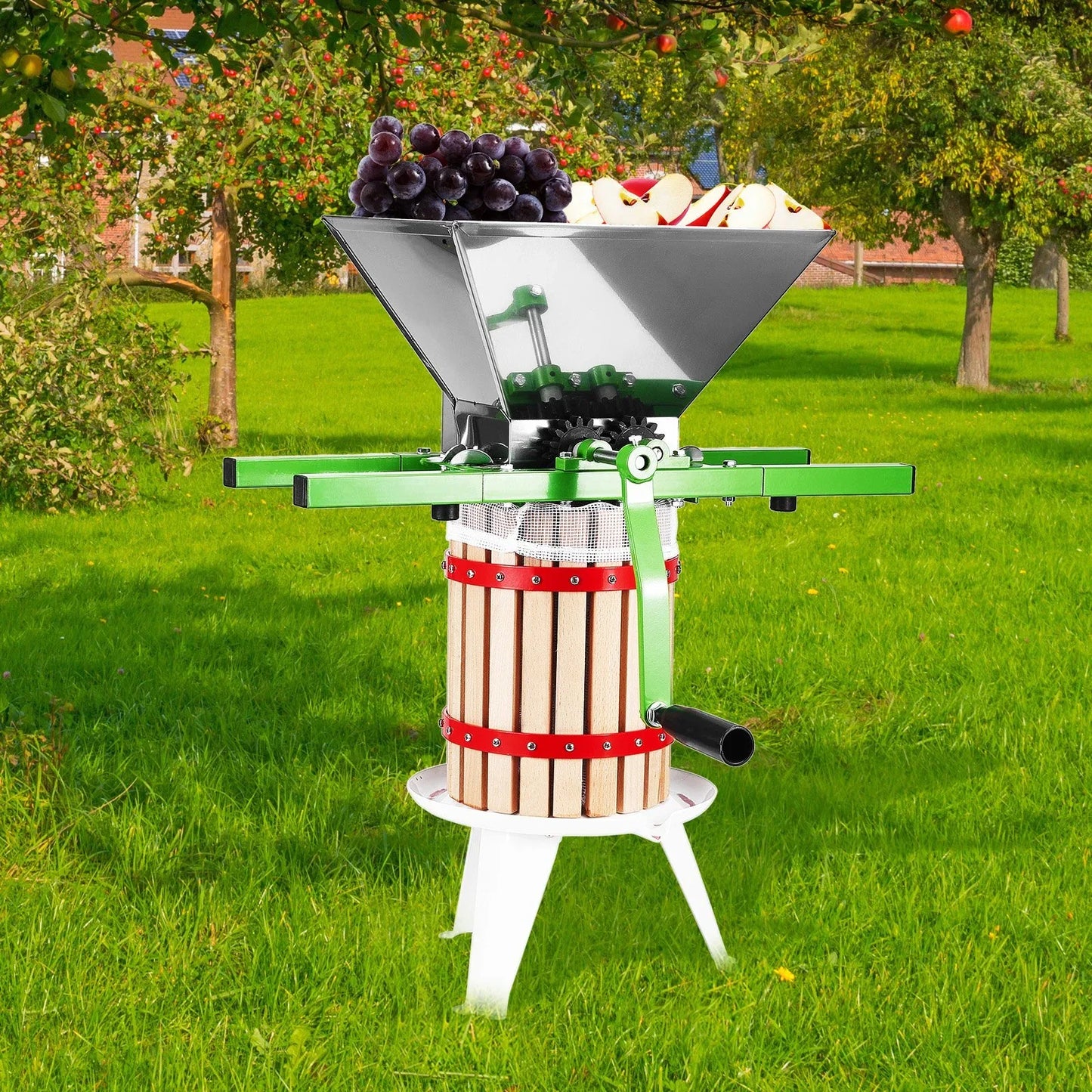 VEVOR 1.8 Gal/7L Fruit and Apple Crusher, Large Manual Grinder, Stainless Steel Fruit Scratter Pulper for Wine Cider Apple Grape Pressing, with Roller Handle for Kitchen Home, Green - Mekamart Australia