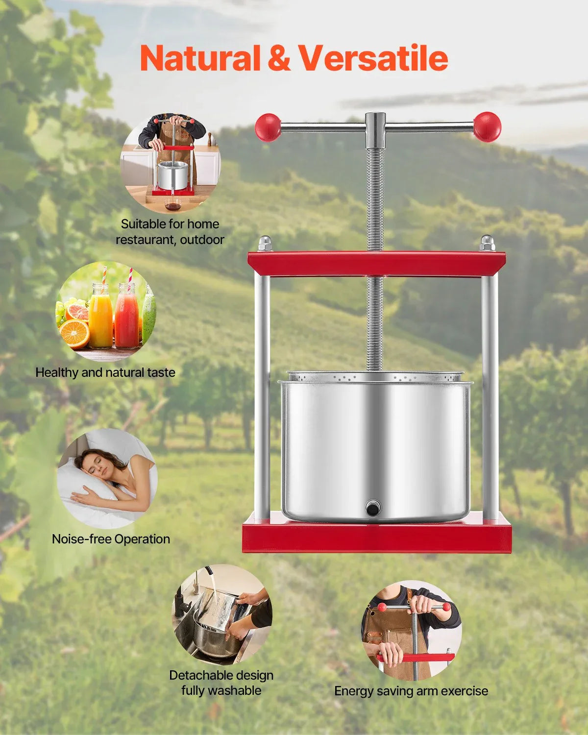 VEVOR Fruit Wine Press Manual Press for Wine Making 1.6 Gal/6L Stainless Steel - Mekamart Australia