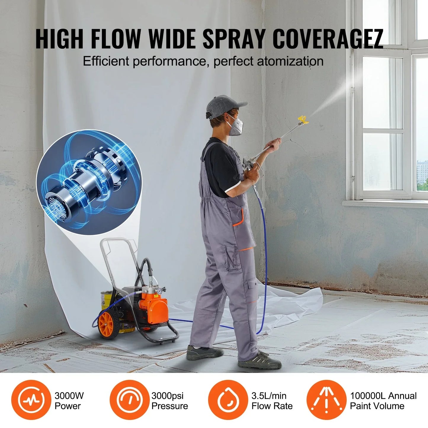VEVOR Cart Airless Paint Sprayer Diaphragm Paint Airless Sprayer 1700W Electric - Mekamart Australia