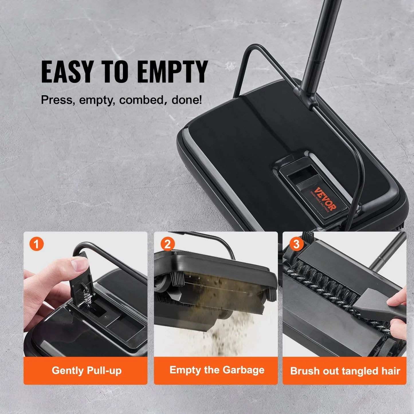 VEVOR Carpet Sweeper, 200 mm Sweeping Paths, Floor Sweeper Manual Non Electric, 300 ml Dustbin Capacity with Comb for Home Office Rugs Hardwood Surfaces Wood Floors Laminate, Cleans Dust Pet Hair - Mekamart Australia