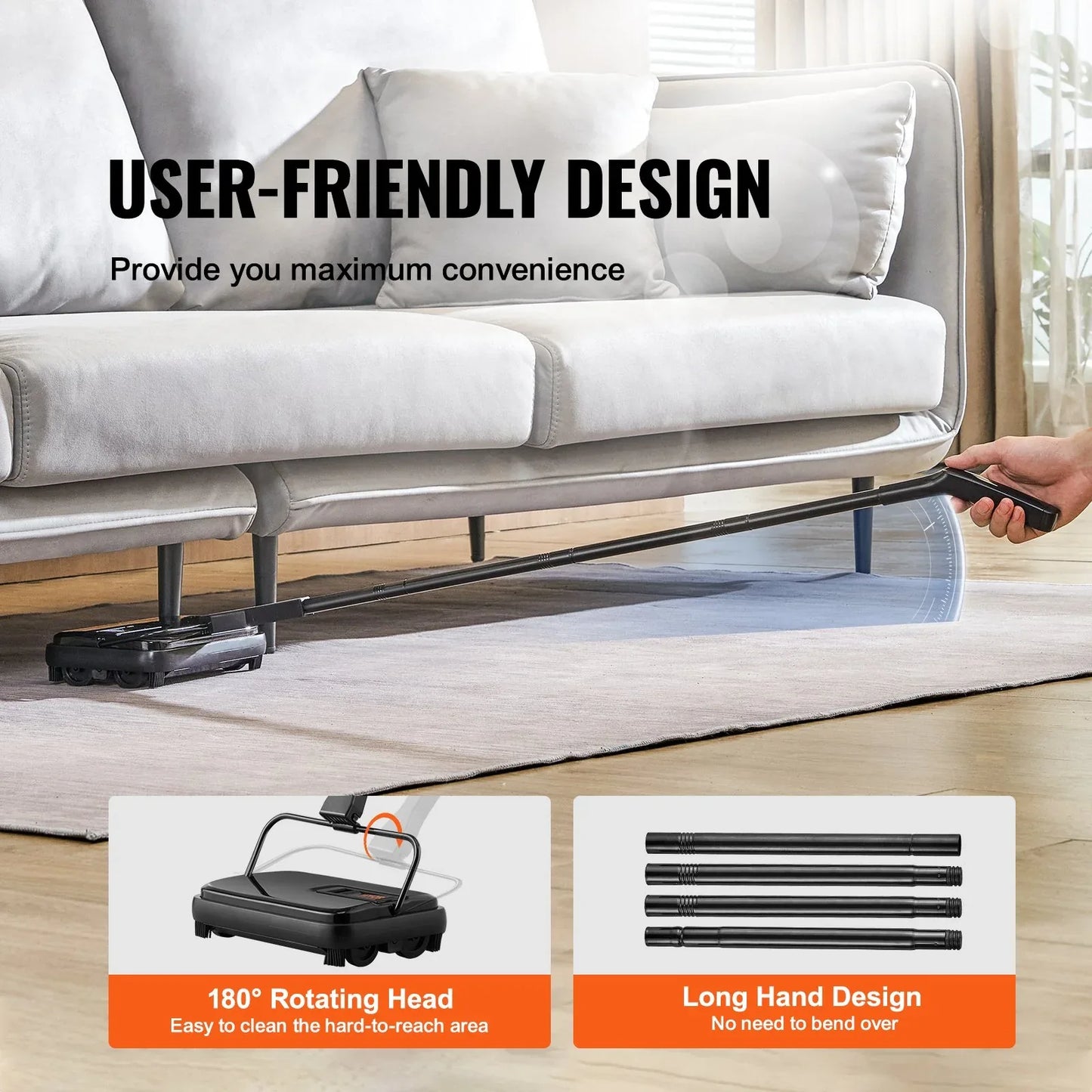 VEVOR Carpet Sweeper, 200 mm Sweeping Paths, Floor Sweeper Manual Non Electric, 300 ml Dustbin Capacity with Comb for Home Office Rugs Hardwood Surfaces Wood Floors Laminate, Cleans Dust Pet Hair - Mekamart Australia